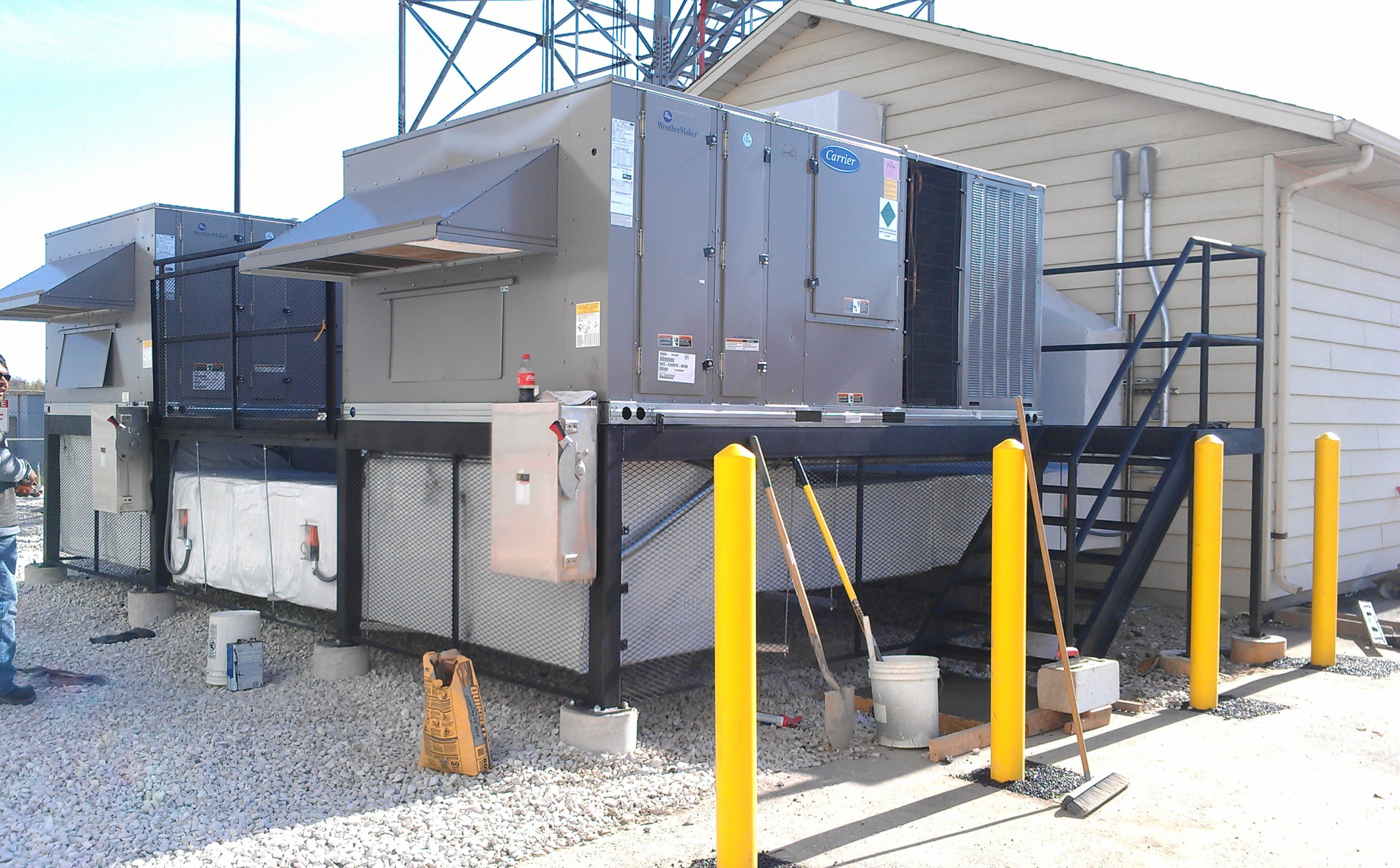 A steel platform for an industrial HVAC system